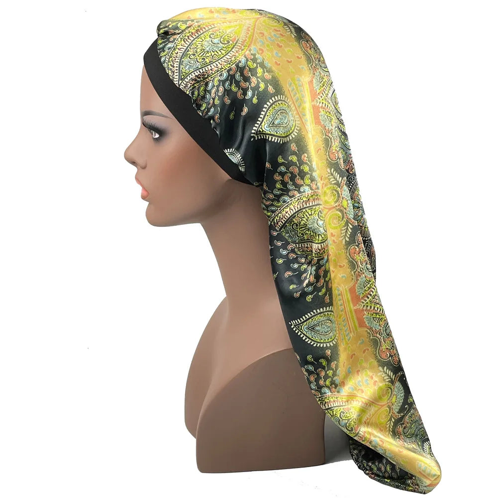 Paisley Print Satin Lined Sleep Bonnet for Women – Silk-Feel Night Cap for Curly & Natural Hair