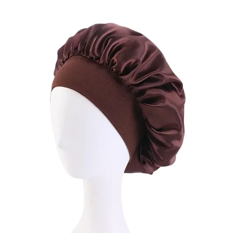 Wide Band Satin Sleep Bonnet for Women – Silky Nightcap with Soft Elastic for Hair Protection