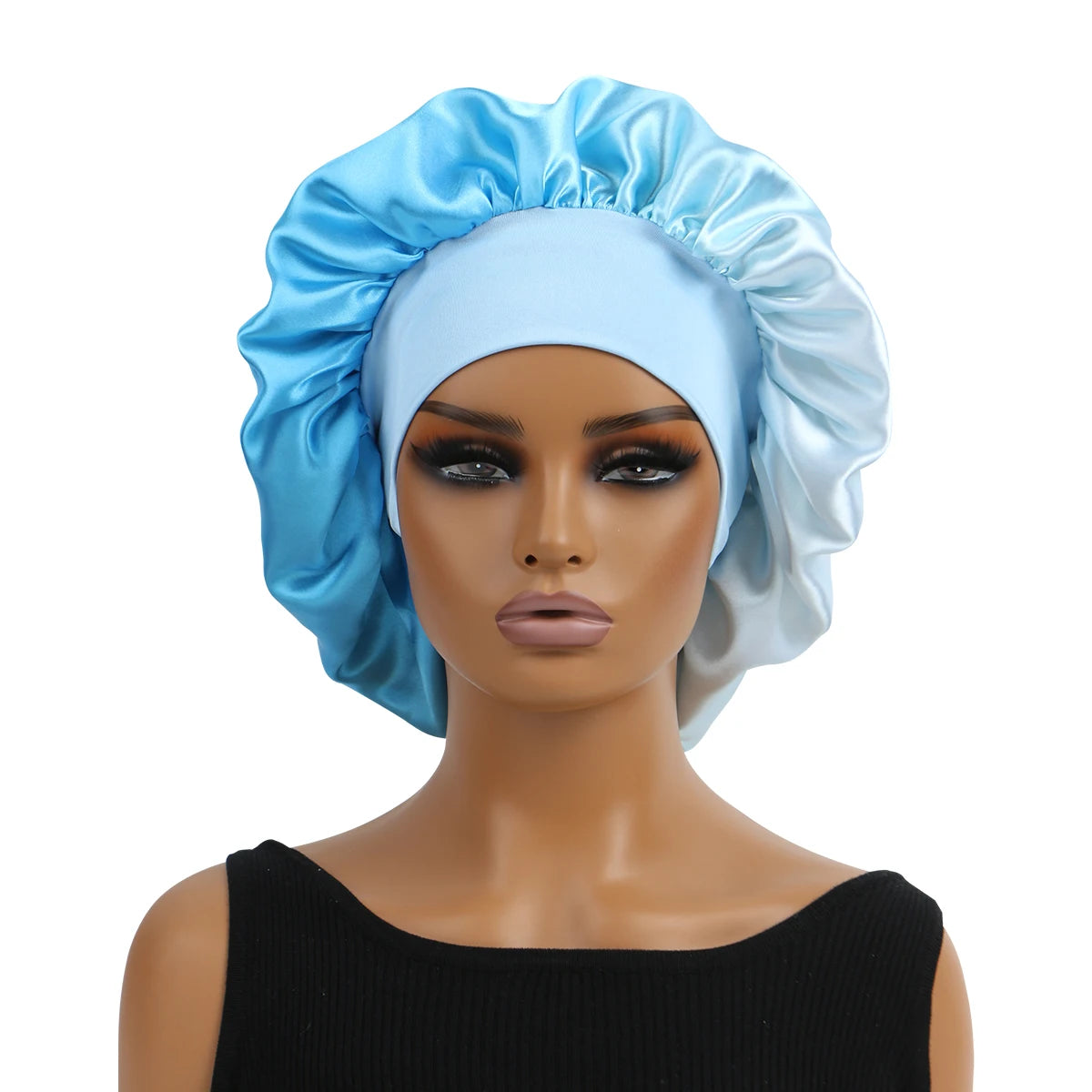 Luxury Satin Silk Bonnet with Frontal Wrap – Large Wide Band Sleep Cap, Colorful Fade Print Nightcap for Hair Protection