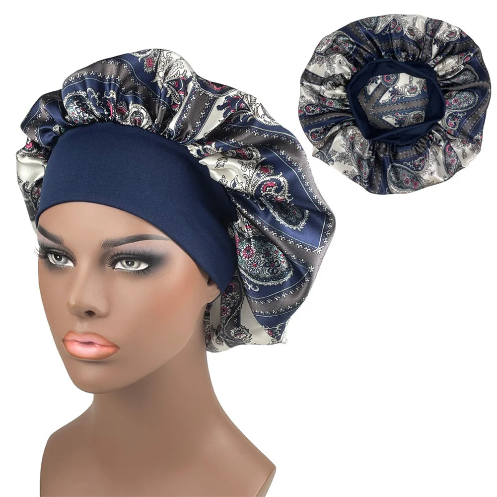 Large Satin Bonnet Paisley Print Sleep Cap for Women Night Hair Protection Designer Style