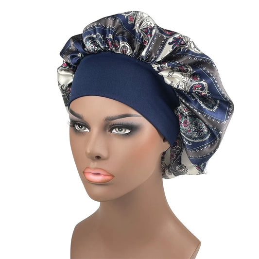 Large Satin Bonnet Paisley Print Sleep Cap for Women Night Hair Protection Designer Style