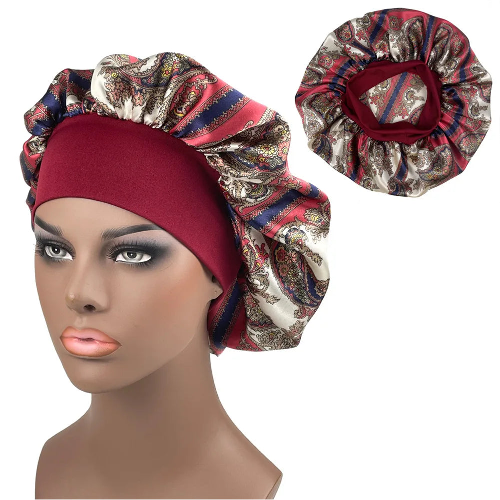 Large Satin Bonnet Paisley Print Sleep Cap for Women Night Hair Protection Designer Style