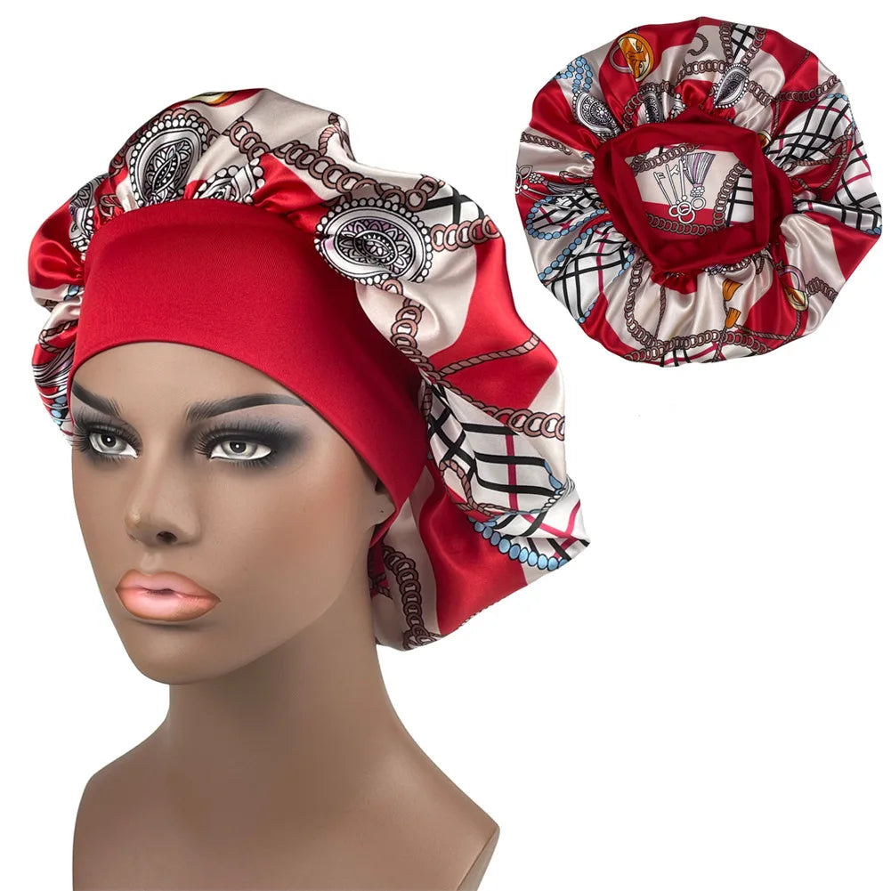 Large Satin Bonnet Paisley Print Sleep Cap for Women Night Hair Protection Designer Style