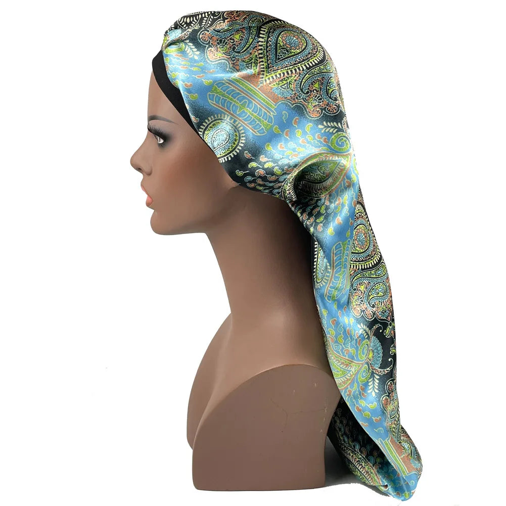 Paisley Print Satin Lined Sleep Bonnet for Women – Silk-Feel Night Cap for Curly & Natural Hair