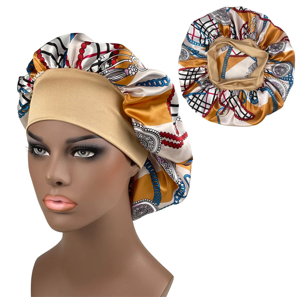 Large Satin Bonnet Paisley Print Sleep Cap for Women Night Hair Protection Designer Style