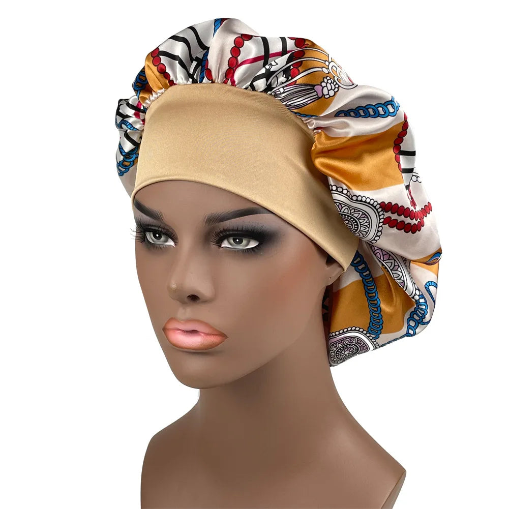 Large Satin Bonnet Paisley Print Sleep Cap for Women Night Hair Protection Designer Style