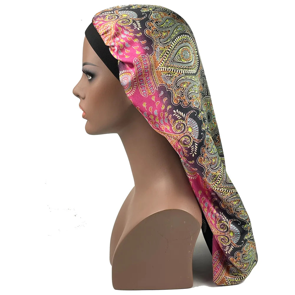 Paisley Print Satin Lined Sleep Bonnet for Women – Silk-Feel Night Cap for Curly & Natural Hair