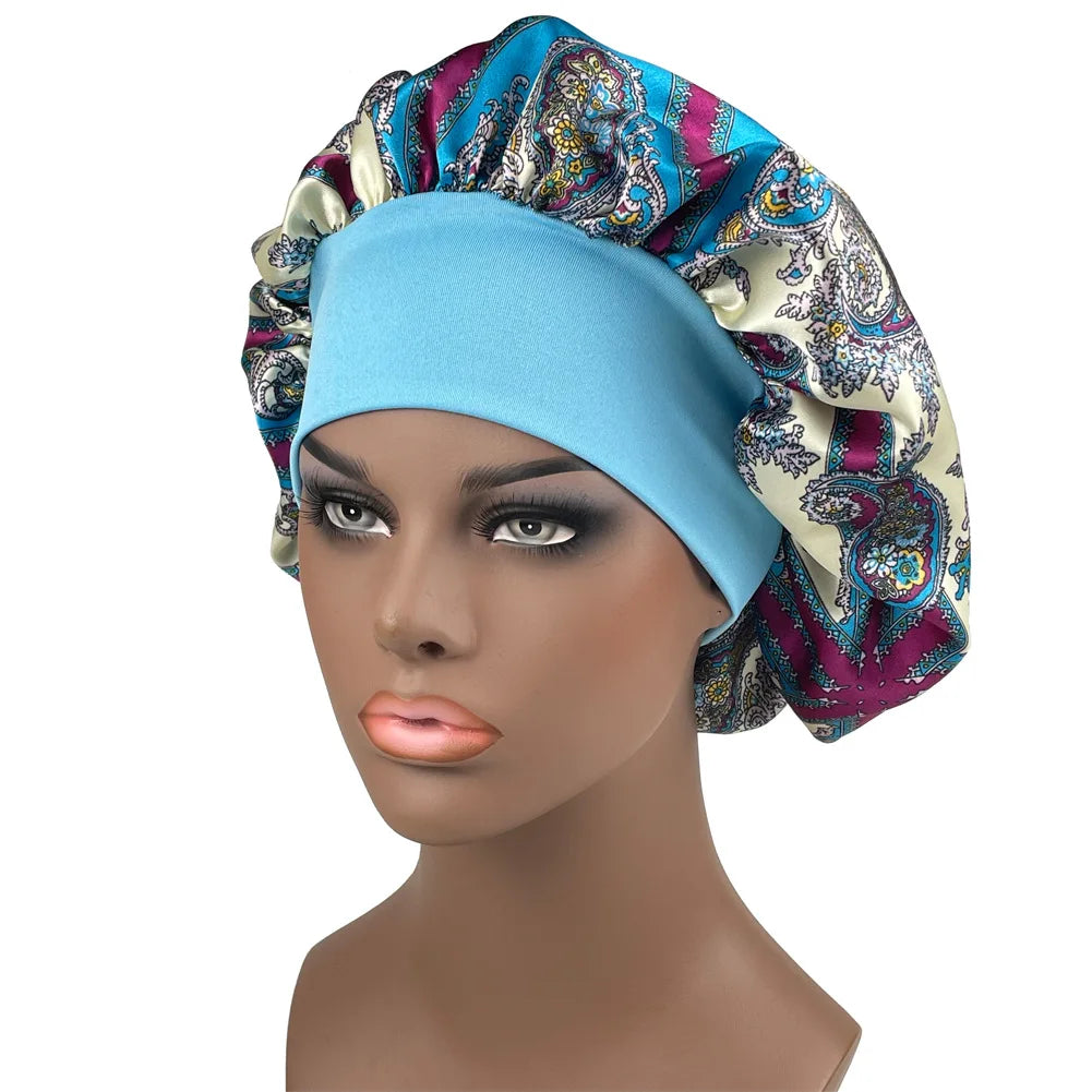 Large Satin Bonnet Paisley Print Sleep Cap for Women Night Hair Protection Designer Style