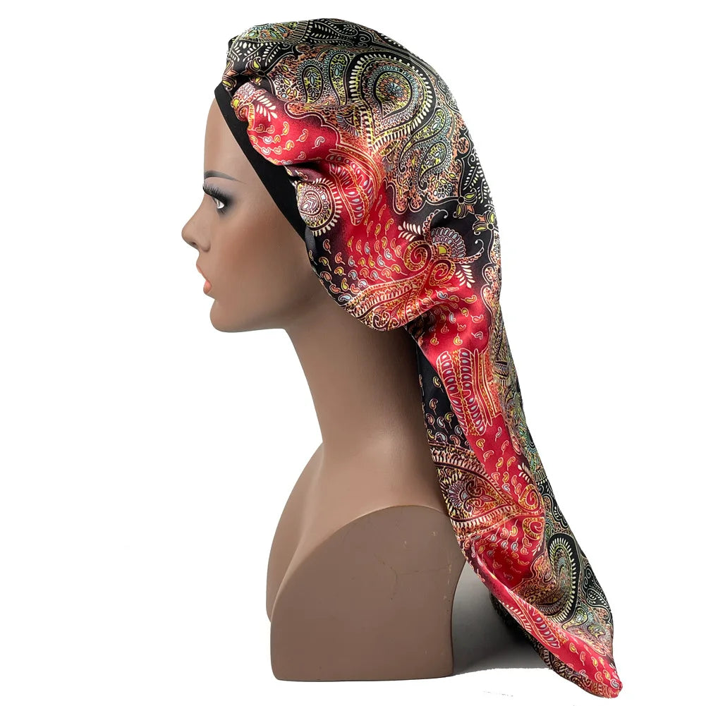 Paisley Print Satin Lined Sleep Bonnet for Women – Silk-Feel Night Cap for Curly & Natural Hair