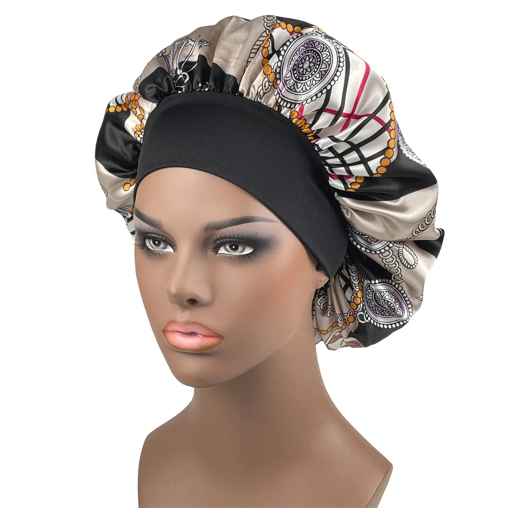 Large Satin Bonnet Paisley Print Sleep Cap for Women Night Hair Protection Designer Style