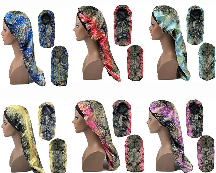 Paisley Print Satin Lined Sleep Bonnet for Women – Silk-Feel Night Cap for Curly & Natural Hair