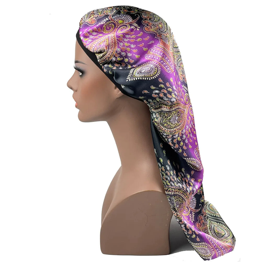 Paisley Print Satin Lined Sleep Bonnet for Women – Silk-Feel Night Cap for Curly & Natural Hair