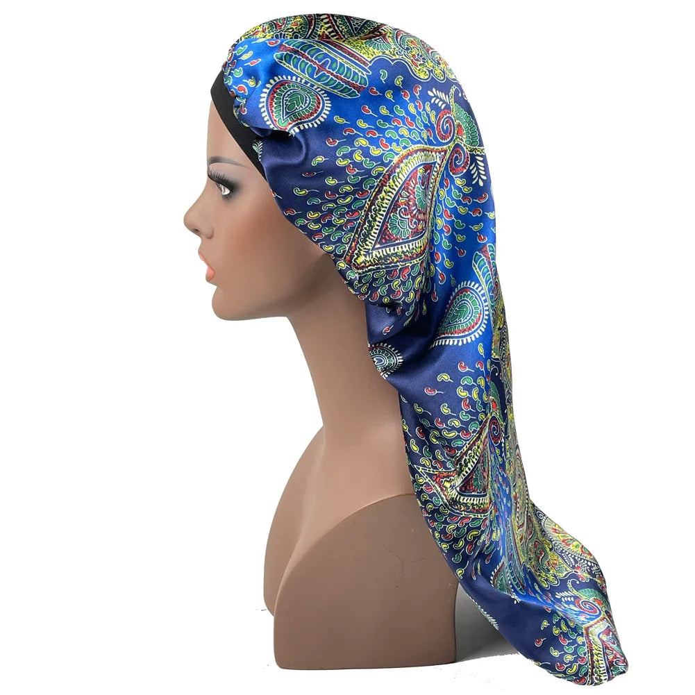 Paisley Print Satin Lined Sleep Bonnet for Women – Silk-Feel Night Cap for Curly & Natural Hair