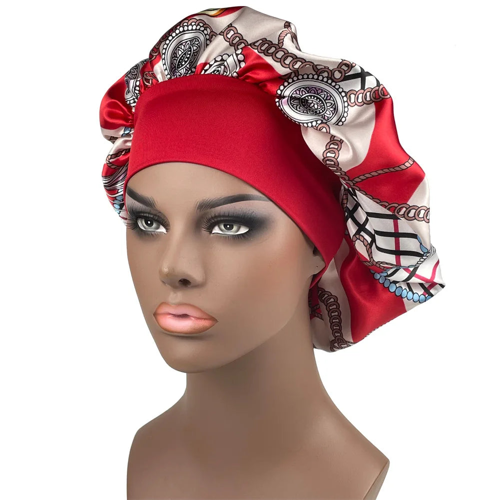 Large Satin Bonnet Paisley Print Sleep Cap for Women Night Hair Protection Designer Style