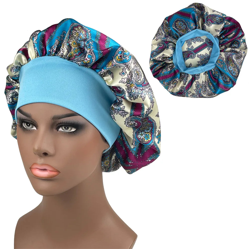 Large Satin Bonnet Paisley Print Sleep Cap for Women Night Hair Protection Designer Style