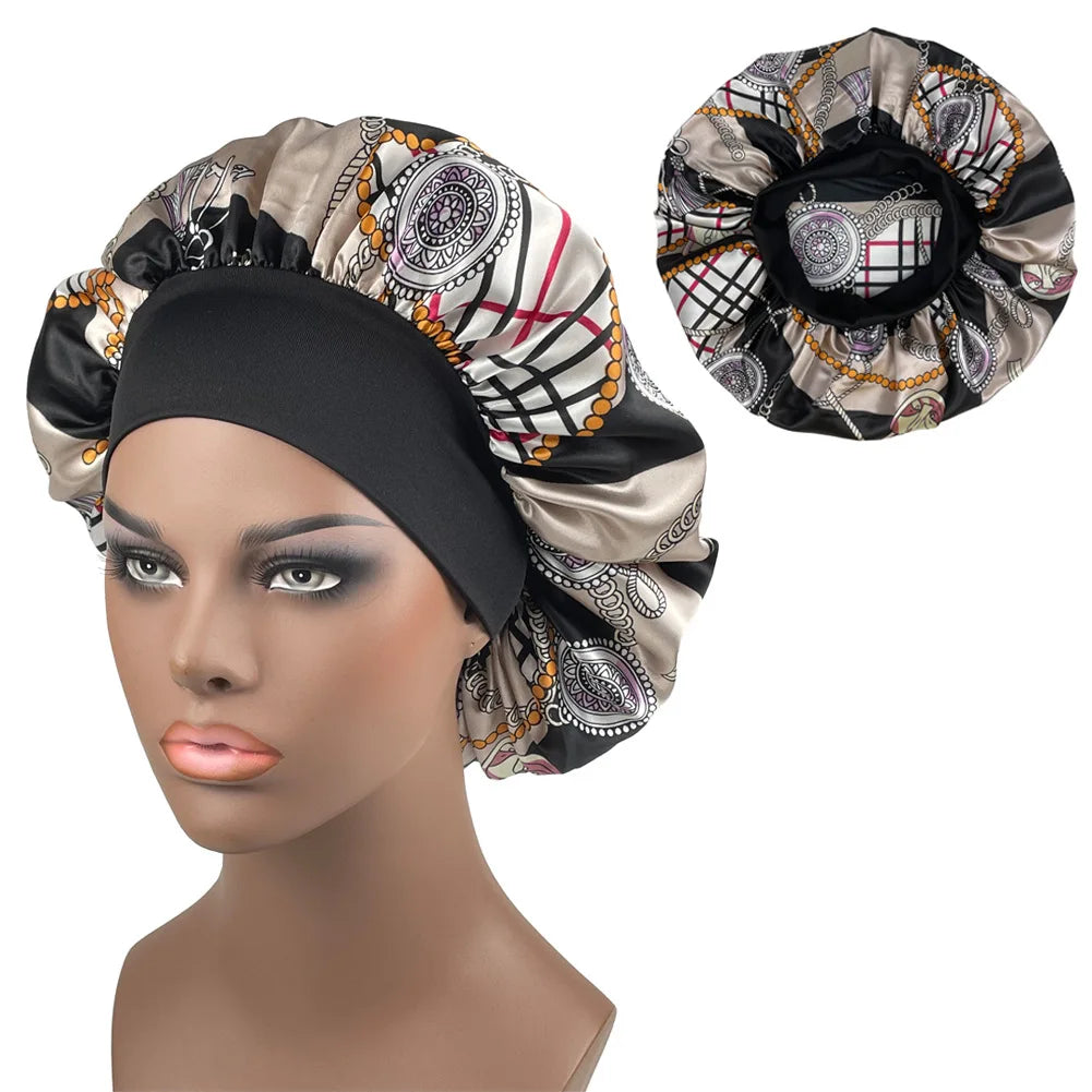 Large Satin Bonnet Paisley Print Sleep Cap for Women Night Hair Protection Designer Style