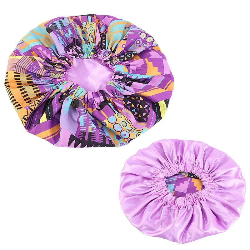African Print Extra Large Satin Bonnet for Women – Double-Layer Reversible Sleep Cap for Curly & Natural Hair
