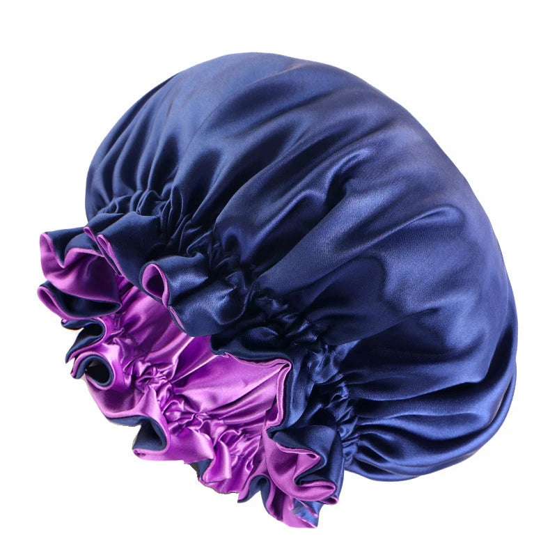 Reversible Double-Layer Satin Sleep Bonnet for Women – Elastic Nightcap for Hair Protection