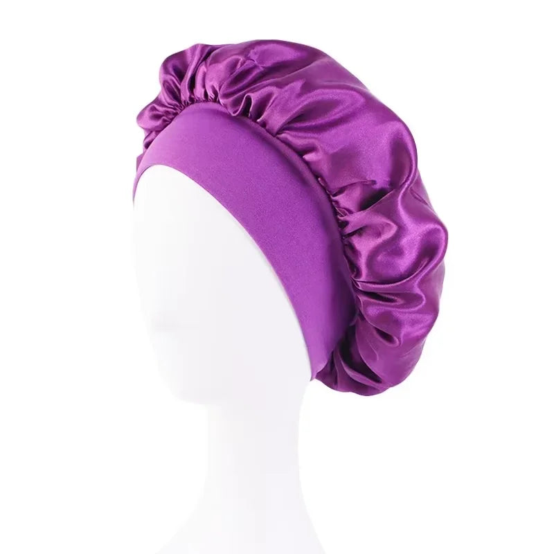 Wide Band Satin Sleep Bonnet for Women – Silky Nightcap with Soft Elastic for Hair Protection
