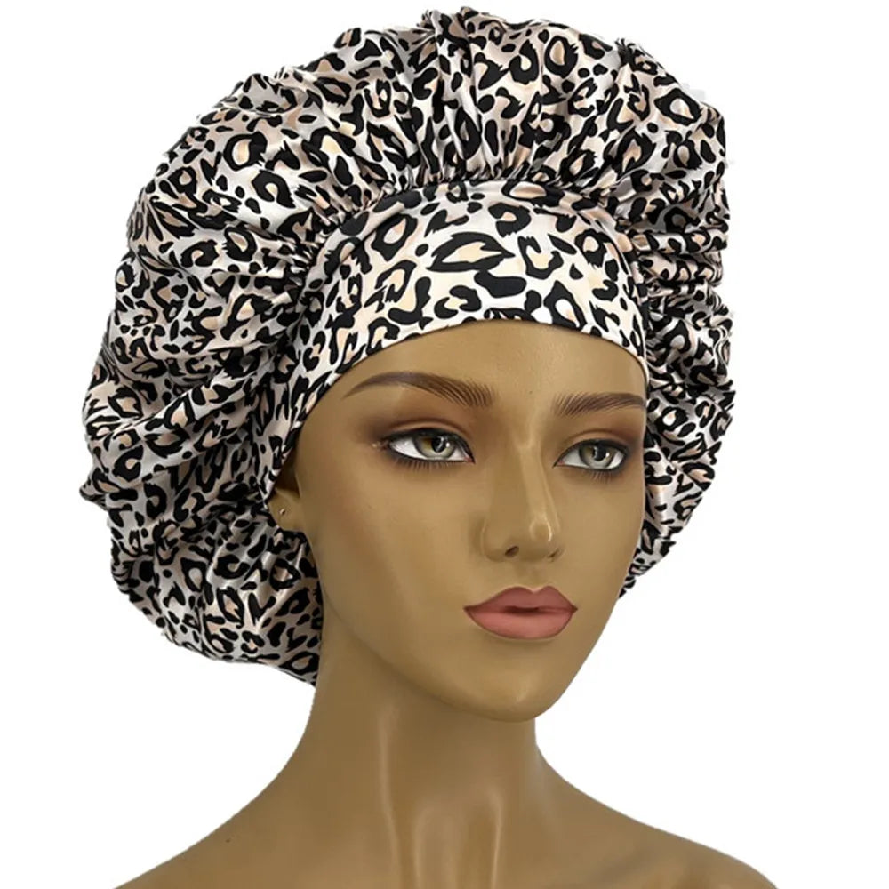 Zebra Print and Leopard Print Satin Bonnets for Women – Soft Curl-Enhancing Sleep Cap with Wide Elastic Band for Dry & Textured Hair