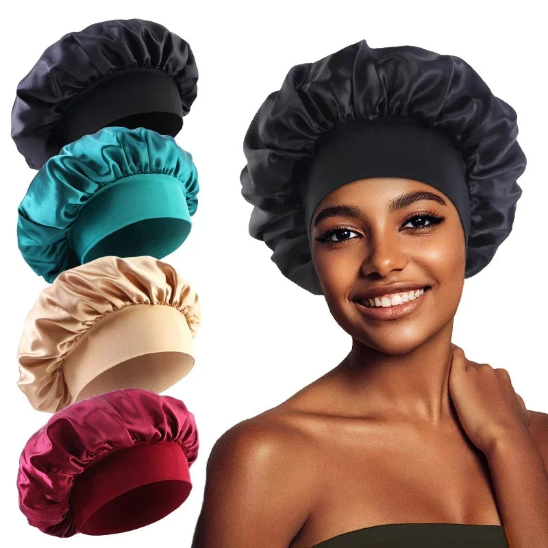 Wide Band Satin Sleep Bonnet for Women – Silky Nightcap with Soft Elastic for Hair Protection