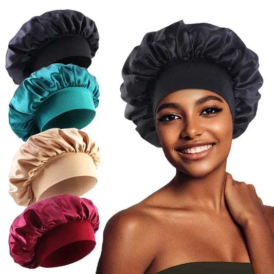 Wide Band Satin Sleep Bonnet for Women – Silky Nightcap with Soft Elastic for Hair Protection
