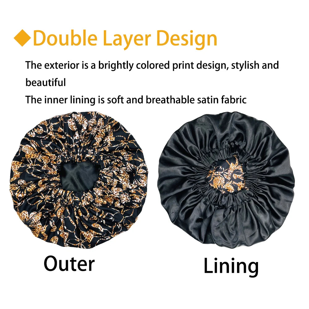 African Print Extra Large Satin Bonnet for Women – Double-Layer Reversible Sleep Cap for Curly & Natural Hair