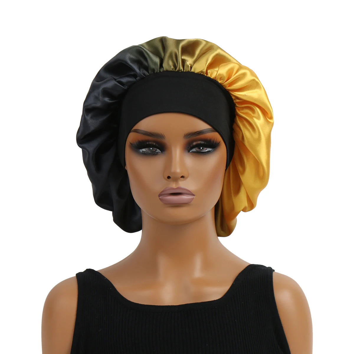 Luxury Satin Silk Bonnet with Frontal Wrap – Large Wide Band Sleep Cap, Colorful Fade Print Nightcap for Hair Protection