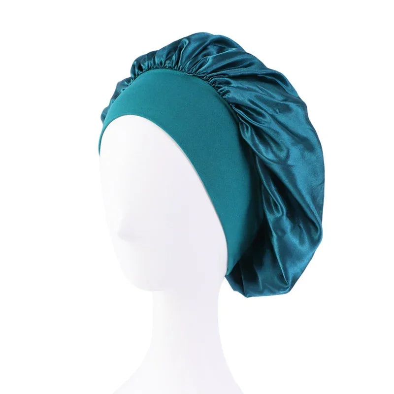Wide Band Satin Sleep Bonnet for Women – Silky Nightcap with Soft Elastic for Hair Protection