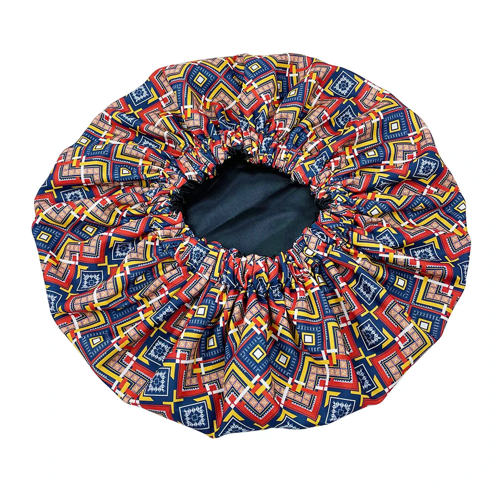 African Print Extra Large Satin Bonnet for Women – Double-Layer Reversible Sleep Cap for Curly & Natural Hair
