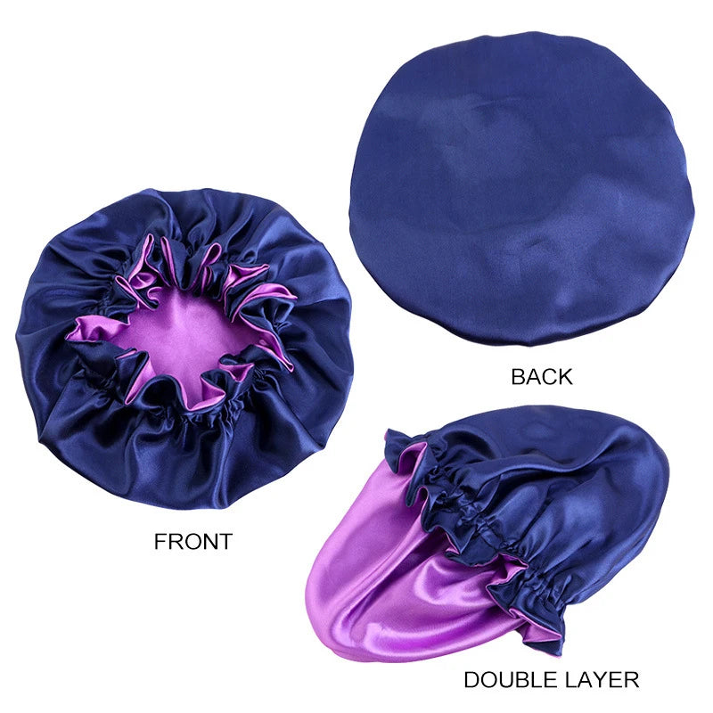 Reversible Double-Layer Satin Sleep Bonnet for Women – Elastic Nightcap for Hair Protection