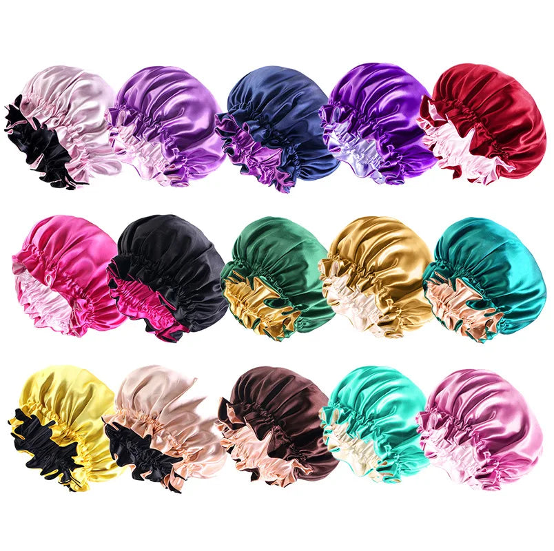 Reversible Double-Layer Satin Sleep Bonnet for Women – Elastic Nightcap for Hair Protection
