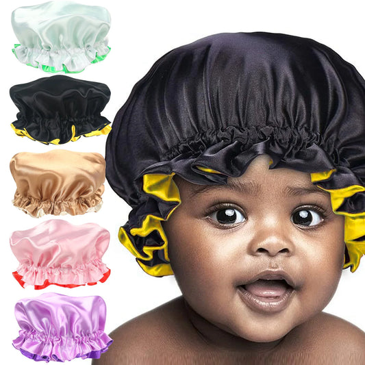 Kids Satin Sleeping Cap – Double-Layer Baby Hair Bonnet for Girls, Boys Soft Octopus-Style Sleep Hat for Curly & Natural Hair