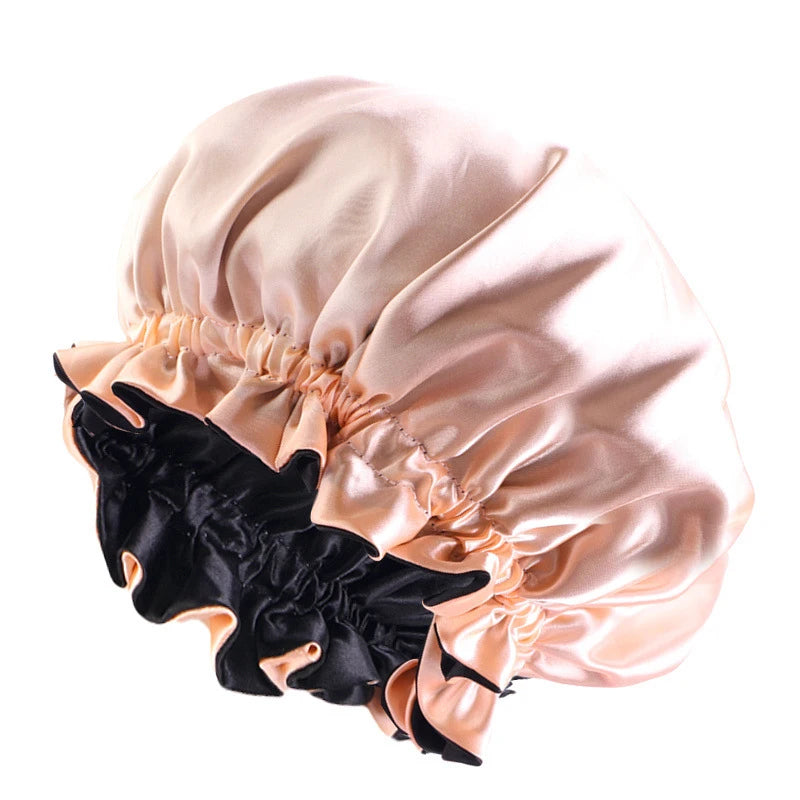 Reversible Double-Layer Satin Sleep Bonnet for Women – Elastic Nightcap for Hair Protection