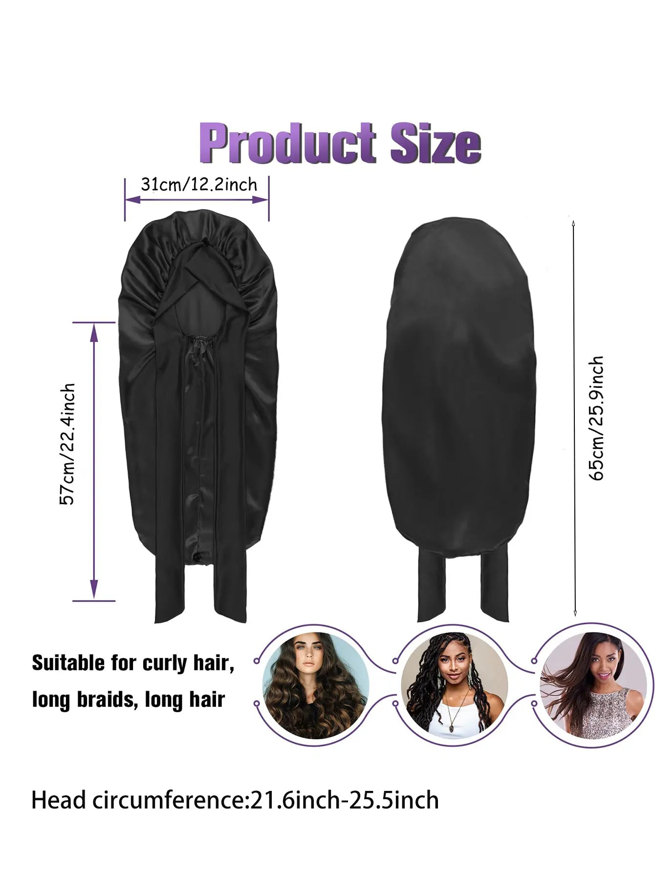 Soft Silky Long Satin Bonnet for Women – Extra-Large Tie Band Sleep Cap for Natural & Curly Hair | Luxe Silky Night Hair Protection