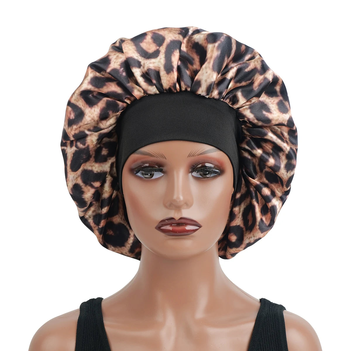 Leopard Print Satin Sleep Bonnet for Women – Single-Layer Nightcap for Frizz-Free Hair Care
