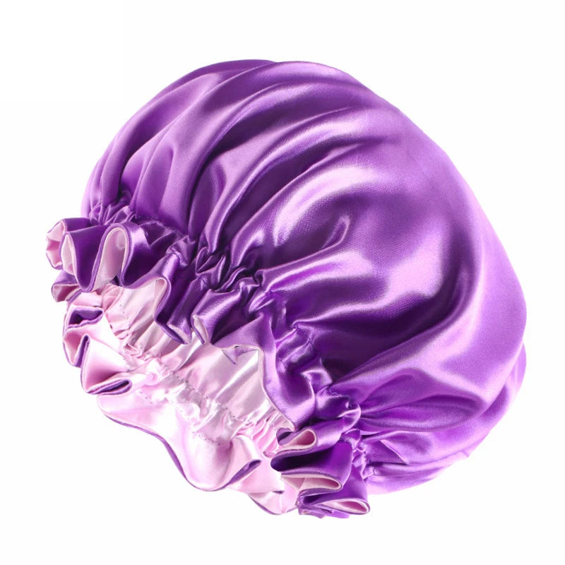 Reversible Double-Layer Satin Sleep Bonnet for Women – Elastic Nightcap for Hair Protection
