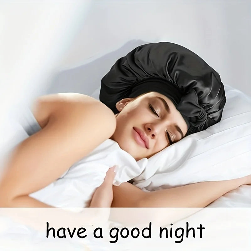 2-Pack Satin Sleep Bonnets – Pink & Black Tie-Band Night Caps for Soft Hair Care & Multi-Use Protection