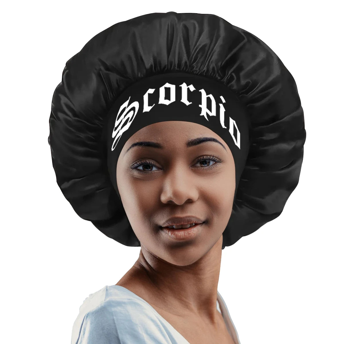 Satin Zodiac Print Sleep Cap for Women – Soft Wide-Brim Silky Bonnet for Daily Hair Protection