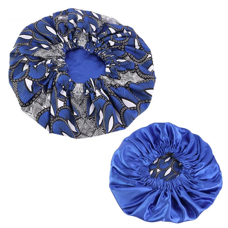 African Print Extra Large Satin Bonnet for Women – Double-Layer Reversible Sleep Cap for Curly & Natural Hair