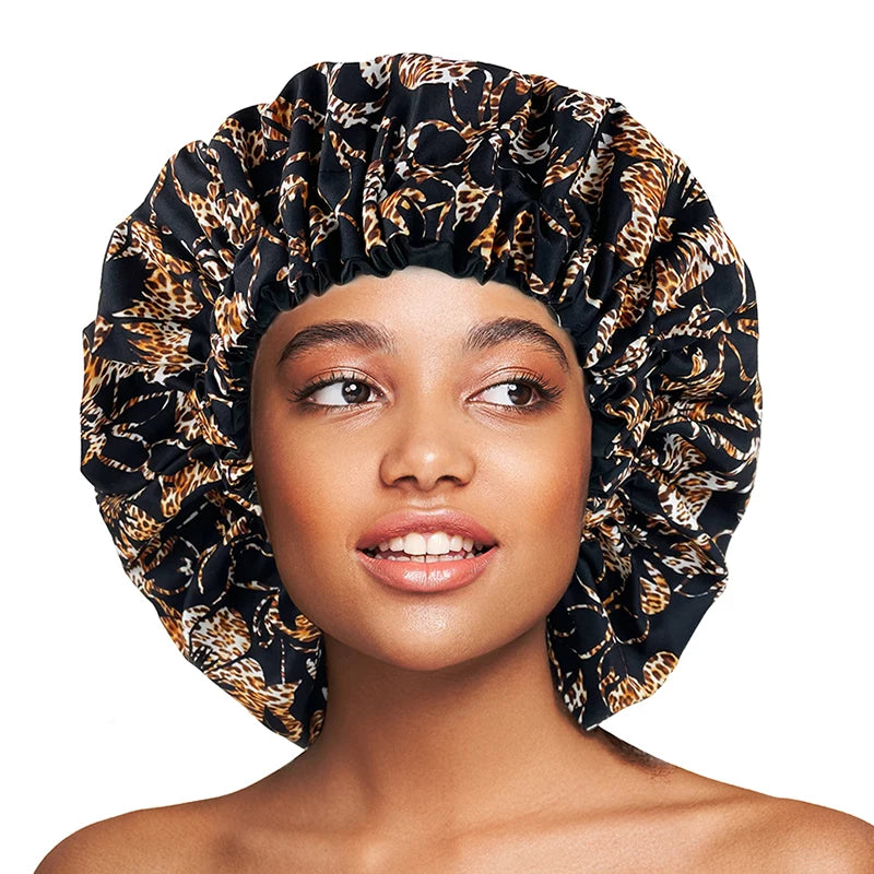 African Print Extra Large Satin Bonnet for Women – Double-Layer Reversible Sleep Cap for Curly & Natural Hair