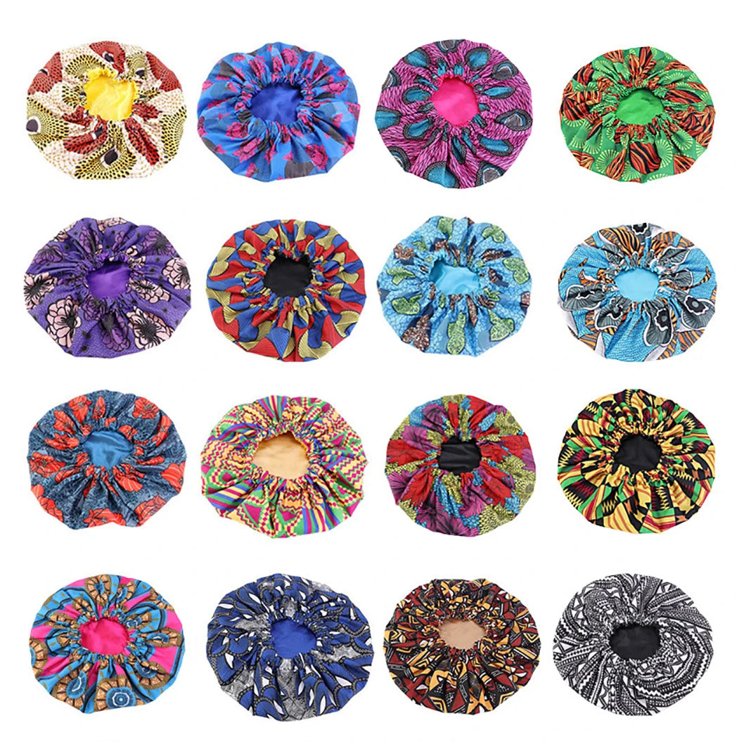 African Print Extra Large Satin Bonnet for Women – Double-Layer Reversible Sleep Cap for Curly & Natural Hair