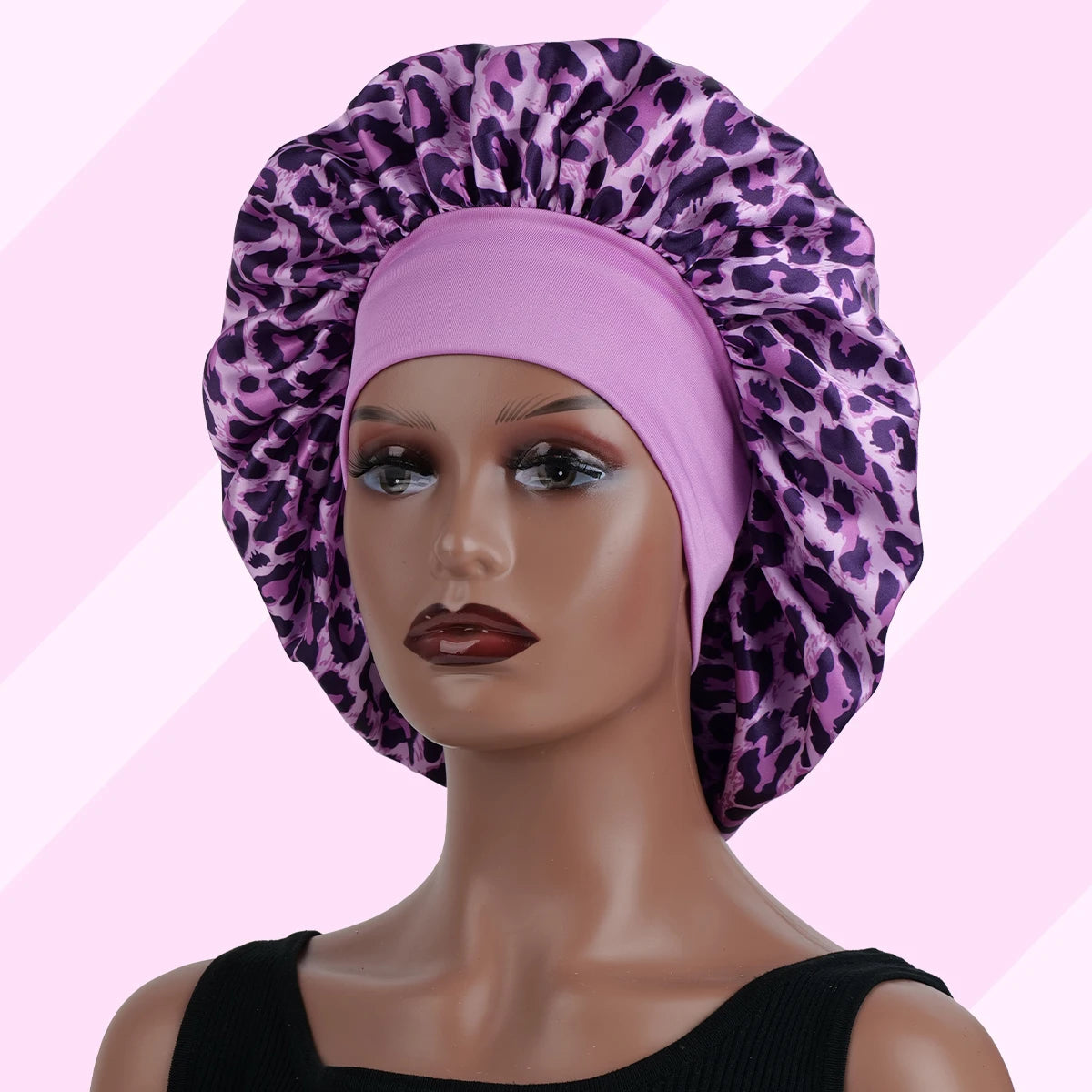Leopard Print Satin Sleep Bonnet for Women – Single-Layer Nightcap for Frizz-Free Hair Care
