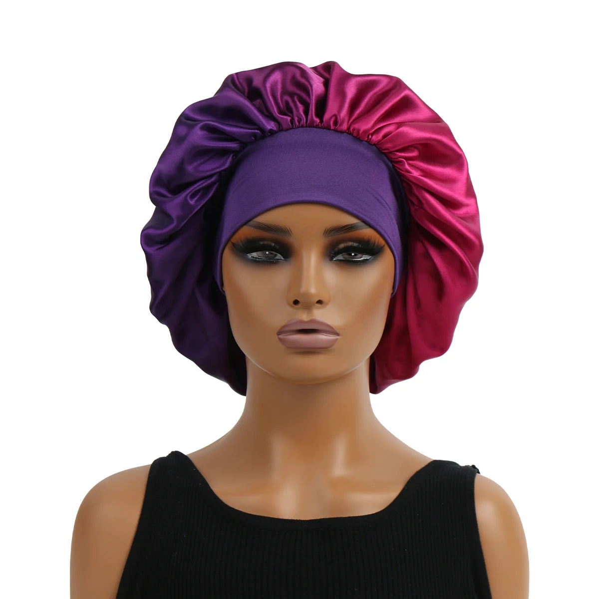 Luxury Satin Silk Bonnet with Frontal Wrap – Large Wide Band Sleep Cap, Colorful Fade Print Nightcap for Hair Protection
