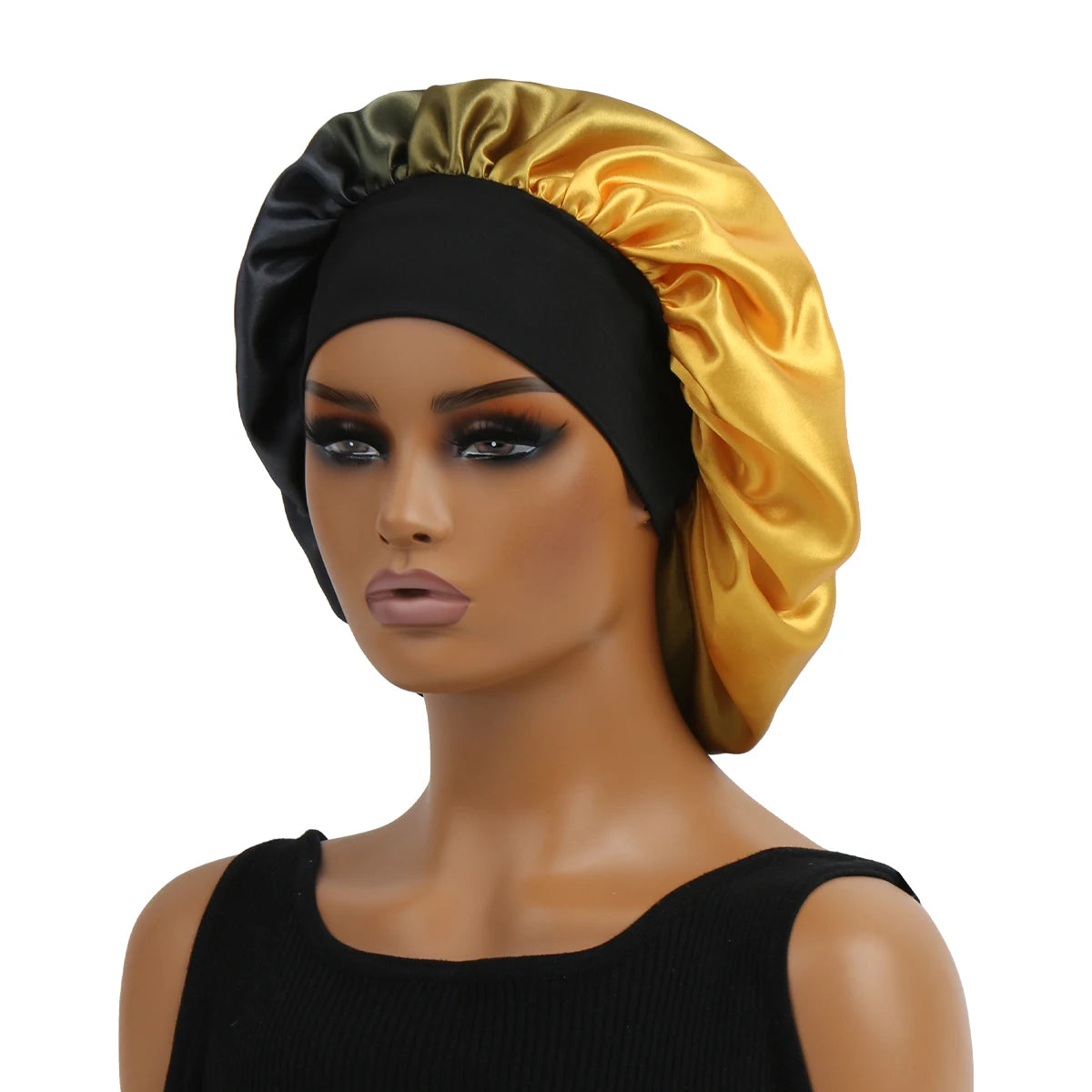 Luxury Satin Silk Bonnet with Frontal Wrap – Large Wide Band Sleep Cap, Colorful Fade Print Nightcap for Hair Protection