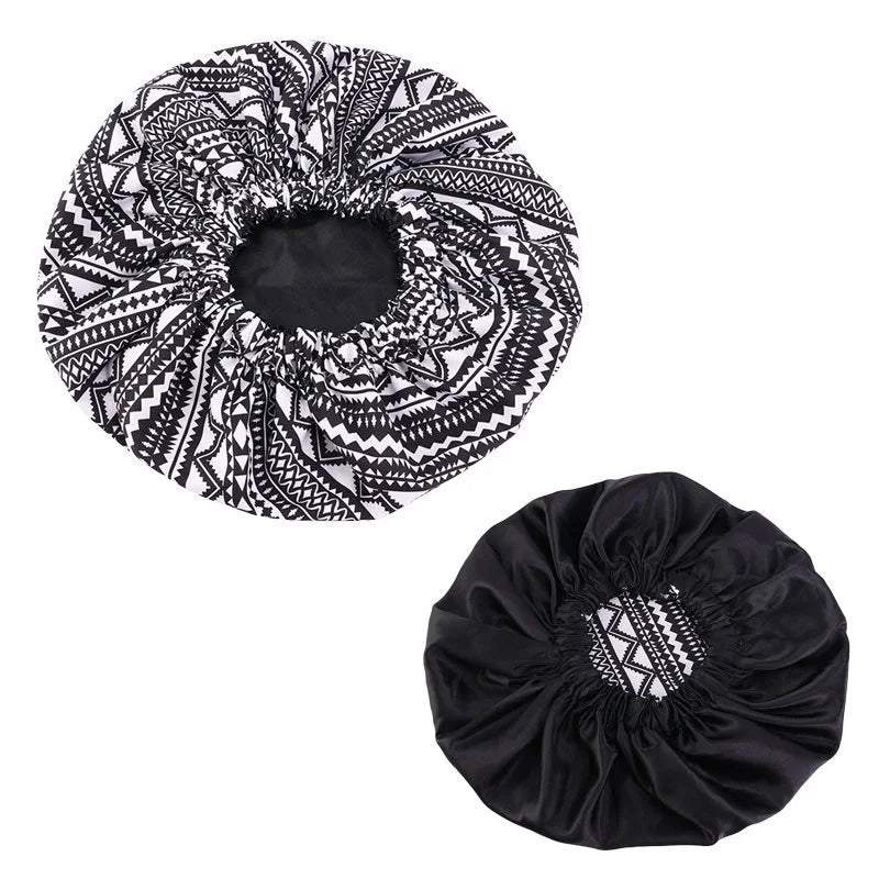 African Print Extra Large Satin Bonnet for Women – Double-Layer Reversible Sleep Cap for Curly & Natural Hair