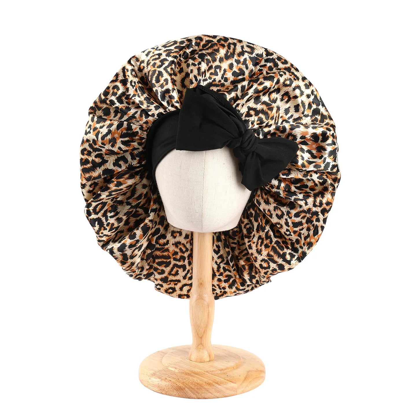 Large Satin Sleep Bonnet for Women – Silky Night Cap with Adjustable Tie Band for Curly & Braided Hair