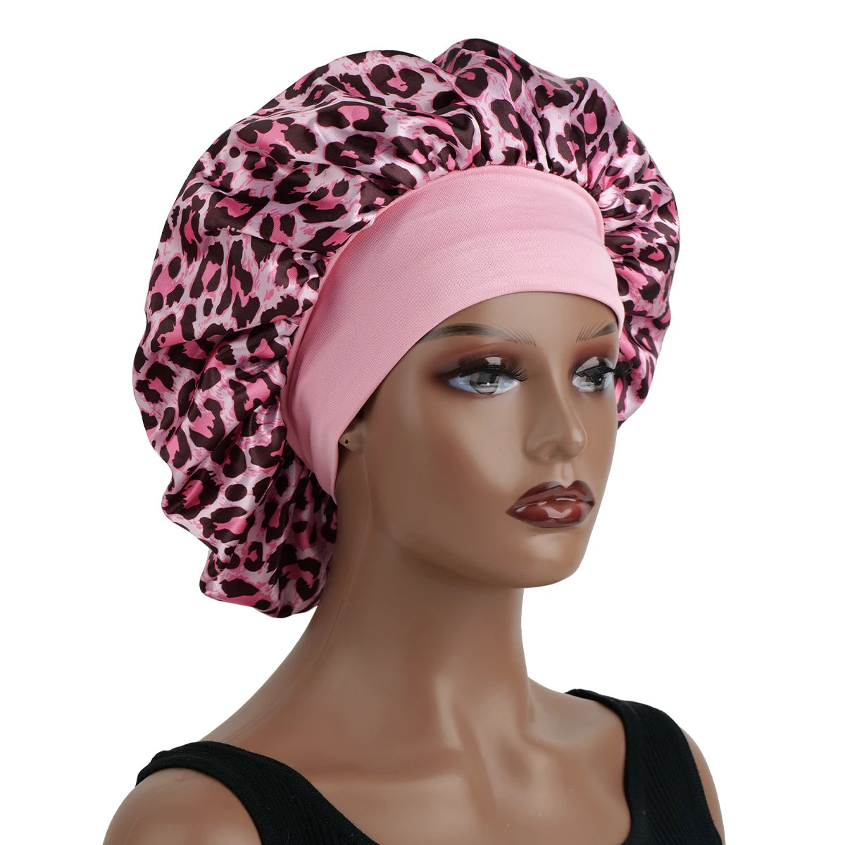 Leopard Print Satin Sleep Bonnet for Women – Single-Layer Nightcap for Frizz-Free Hair Care