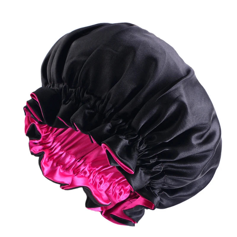 Reversible Double-Layer Satin Sleep Bonnet for Women – Elastic Nightcap for Hair Protection