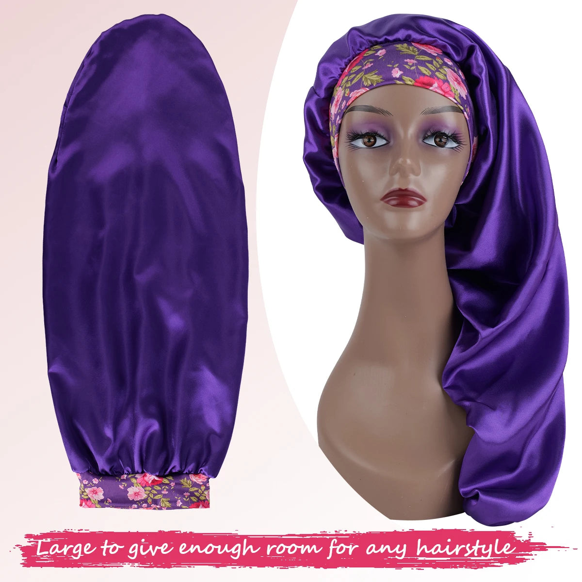 Extra Long Satin Sleep Bonnet for Women – Oversized Adjustable Hair Turban for Curly & Natural Hair